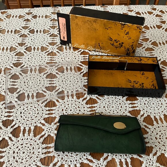 NOS Vintage Belle Brummel Green Leather Clutch Purse with the box - Picture 1 of 15